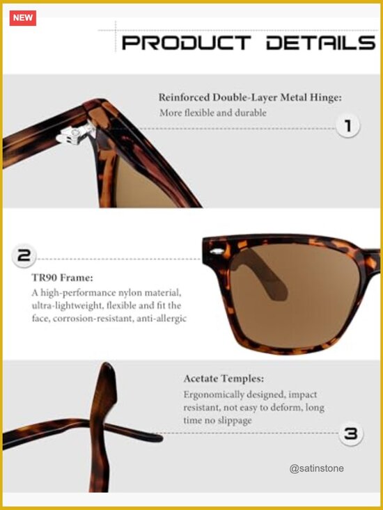 Square Polarized Sunglasses UV400 Acetate Retro Trendy Unisex main image 6